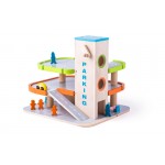 Garaj din lemn cu lift pe 3 nivele  Set parcare si gara pentru trenulete cu masinute si Heliport